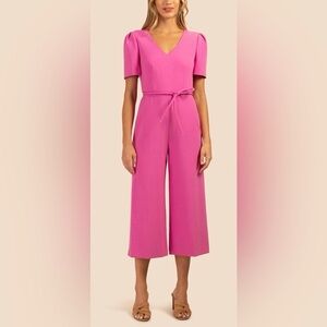 NWT Trina Turk Deann 2 Jumpsuit Vibrant Pink Wide Leg Tie Waist Size 4